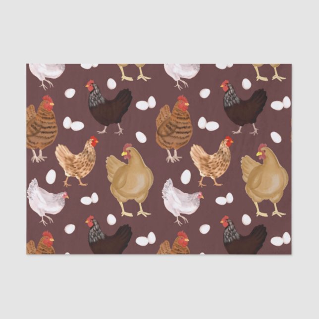 Brown Chicken and the Eggs Pattern Tissue Paper (Front)