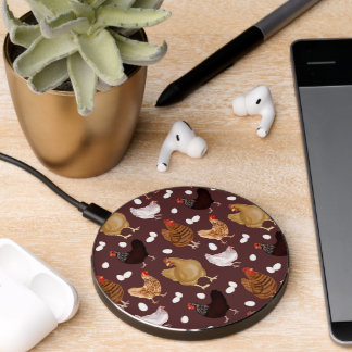 Brown Chicken and the Eggs Pattern Wireless Charger