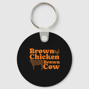 Brown Chicken Brown Cow Retro Music Bow Chicka Wow Keychain