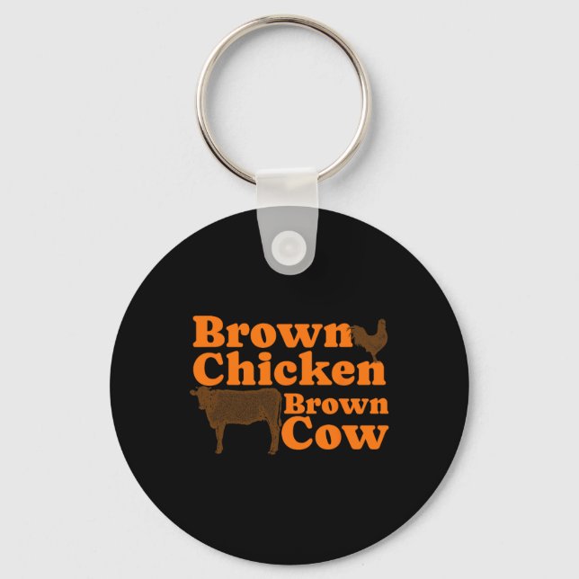 Brown Chicken Brown Cow Retro Music Bow Chicka Wow Keychain (Front)