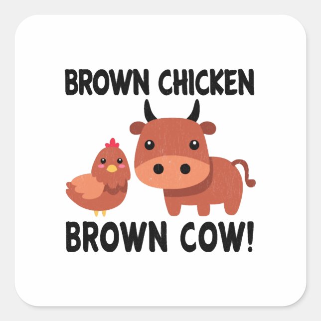 Brown Chicken Brown Cow Square Sticker (Front)