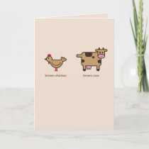 Brown chicken, brown cow Valentine's greeting card