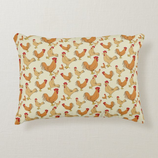 Brown Chicken Design Illustration Accent Pillow (Front)