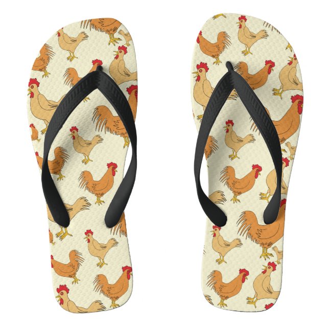 Brown Chicken Design Pattern Flip Flops (Footbed)