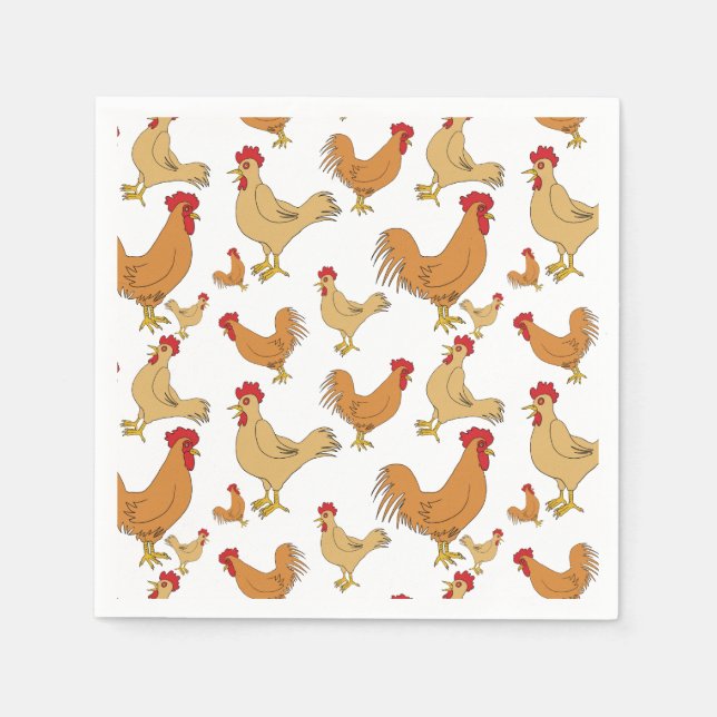 Brown Chicken Design Pattern Napkins (Front)