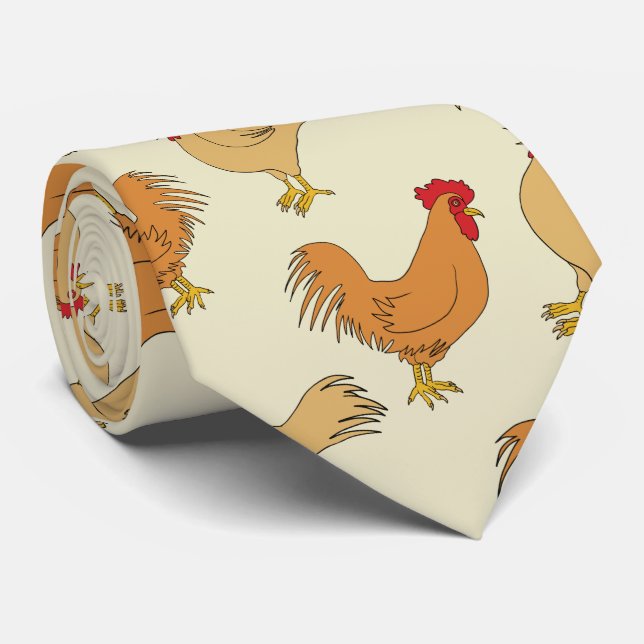 Brown Chicken Design Pattern Neck Tie (Rolled)