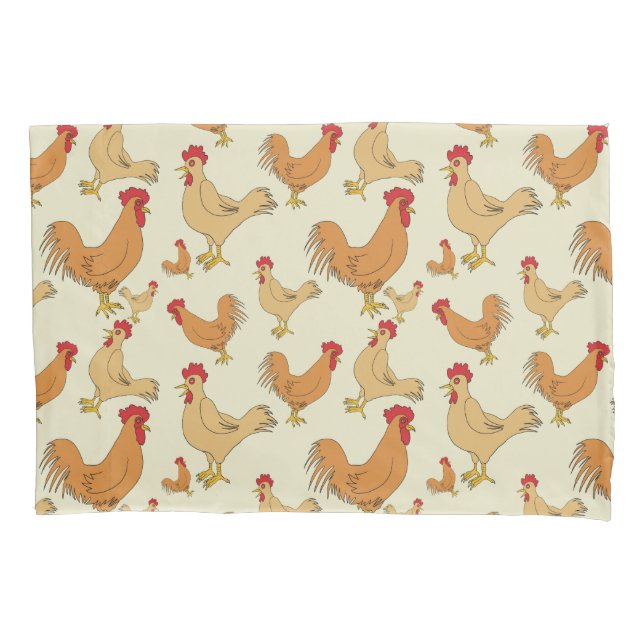 Brown Chicken Design Pattern Pillow Case (Front)