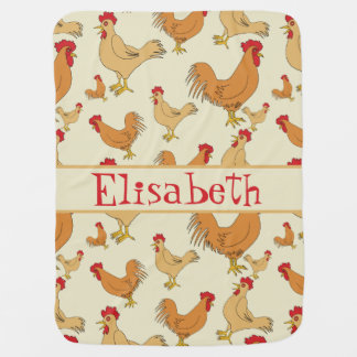 Brown Chicken Design Personalise Baby Blanket