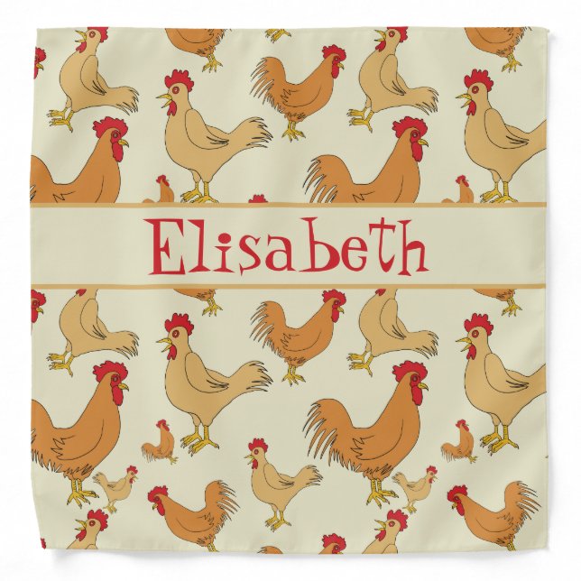 Brown Chicken Design Personalise Bandana (Front)