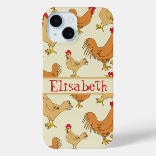 Brown Chicken Design Personalise iPhone 15 Case