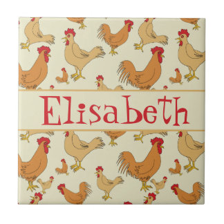 Brown Chicken Design Personalise Ceramic Tile