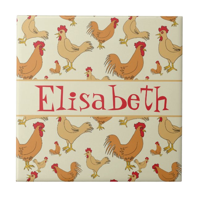 Brown Chicken Design Personalise Ceramic Tile (Front)