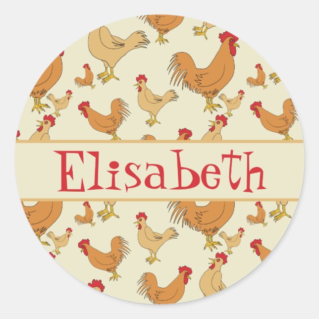 Brown Chicken Design Personalise Classic Round Sticker (Front)
