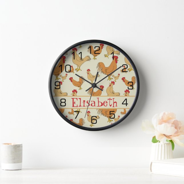 Brown Chicken Design Personalise Clock (Home)
