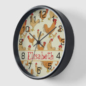 Brown Chicken Design Personalise Clock (Angle)
