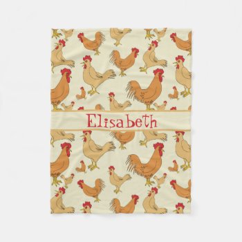 Brown Chicken Design Personalise Fleece Blanket by ironydesigns at Zazzle