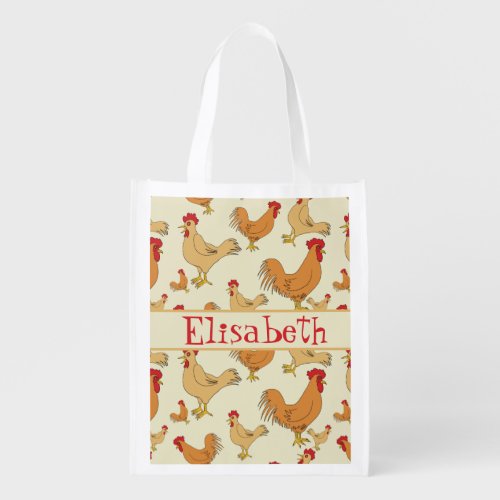 Brown Chicken Design Personalise Grocery Bag