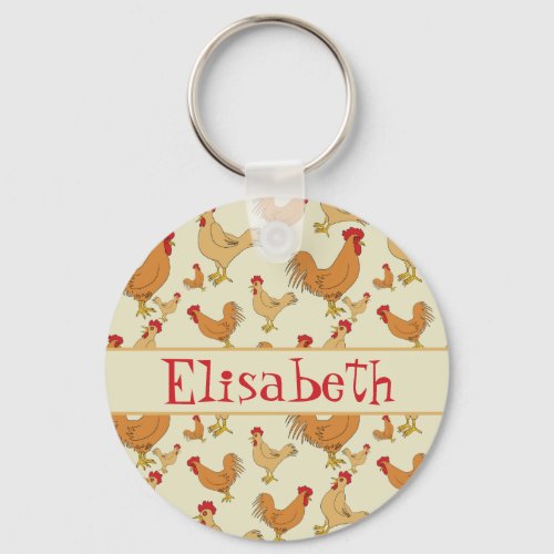 Brown Chicken Design Personalise Keychain