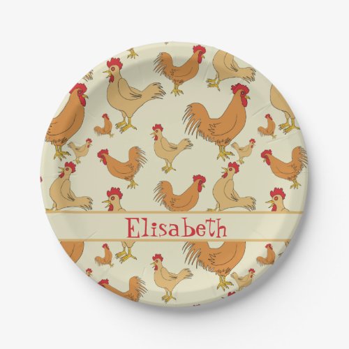 Brown Chicken Design Personalise Paper Plates