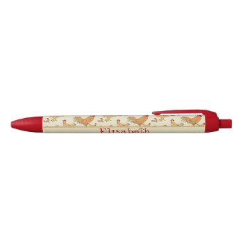 Brown Chicken Design Personalise Red Ink Pen by ironydesigns at Zazzle