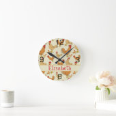 Brown Chicken Design Personalise Round Clock (Home)