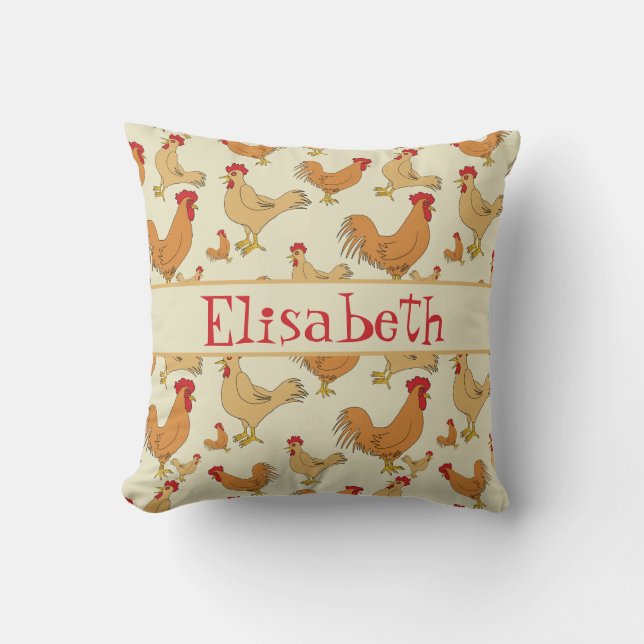 Brown Chicken Design Personalise Throw Pillow (Front)