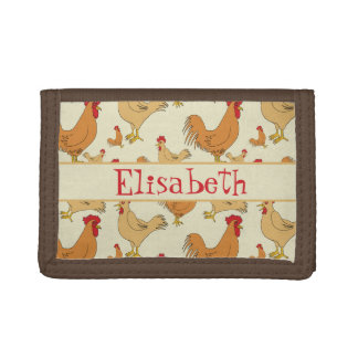 Brown Chicken Design Personalise Trifold Wallet