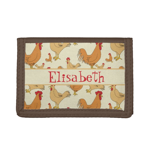 Brown Chicken Design Personalise Trifold Wallet (Front)