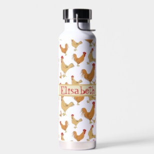 Brown Chicken Design Personalise Water Bottle