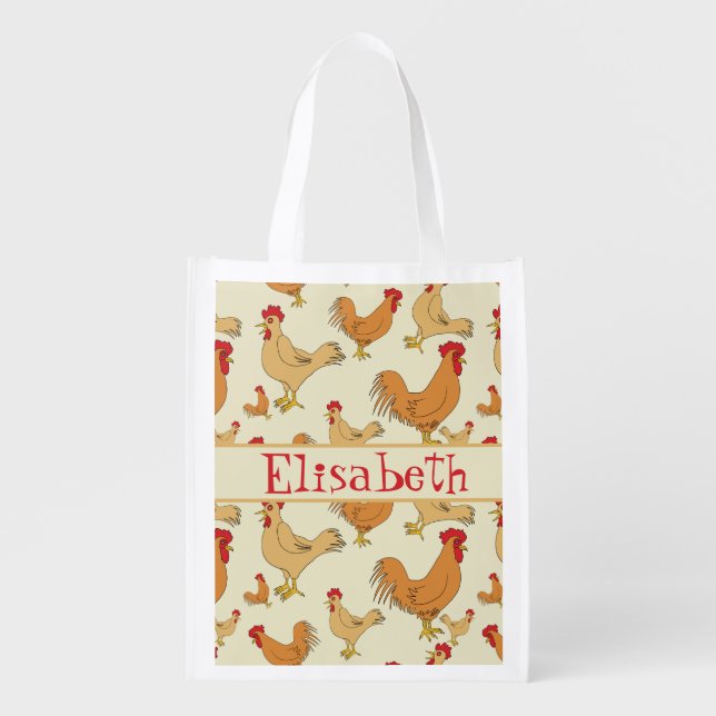 Brown Chicken Design Personalised Grocery Bag (Front)
