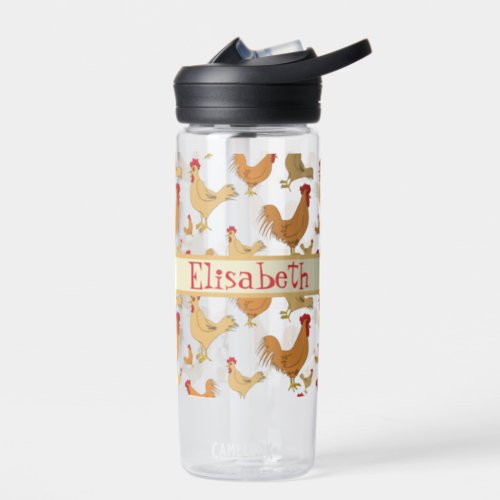 Brown Chicken Design Personalised Water Bottle