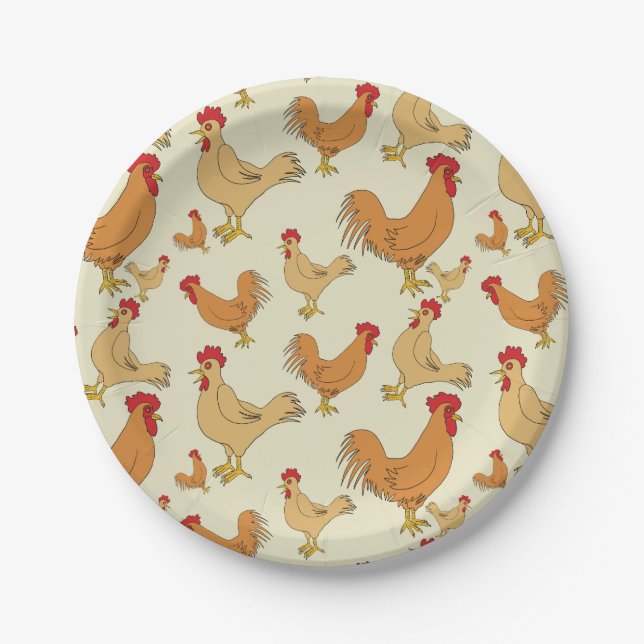 Brown Chicken Pattern Design Paper Plates (Front)