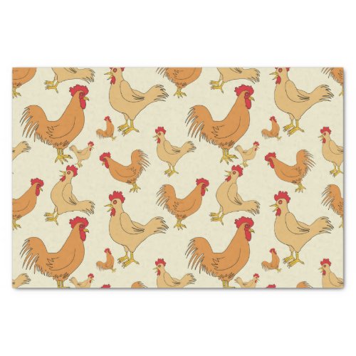 Brown Chicken Pattern Design Tissue Paper