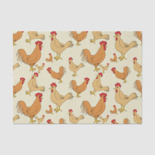 Brown Chicken Pattern Design Tissue Paper