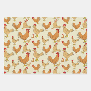 Brown Chicken Pattern Design Wrapping Paper Sheets