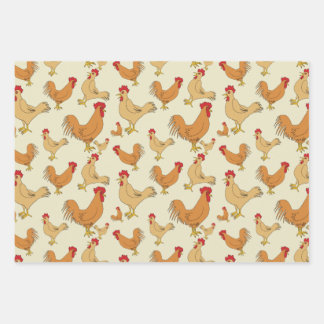 Brown Chicken Pattern Design Wrapping Paper Sheets