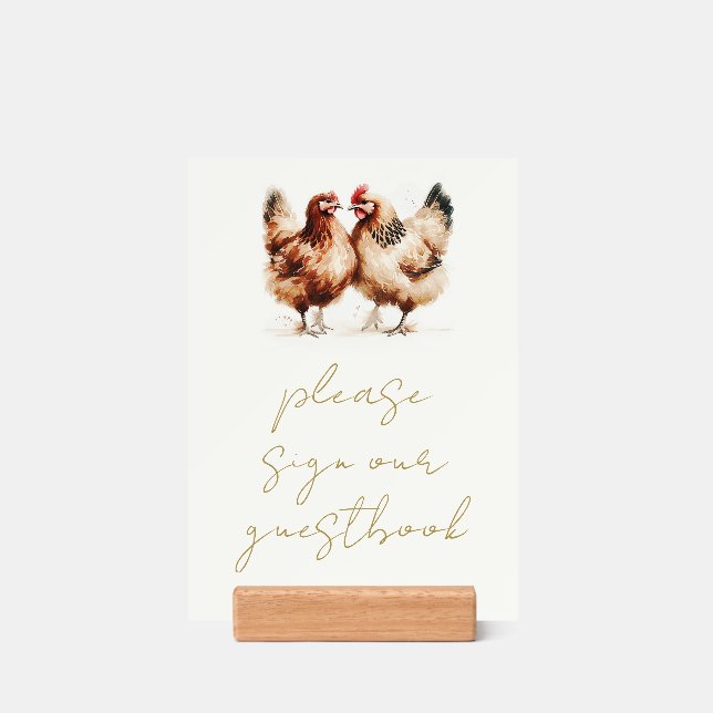 Brown Chickens Country Wedding Guestbook Sign Holder (Woodblock)