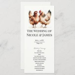 Brown Chickens Watercolor Country Wedding Program