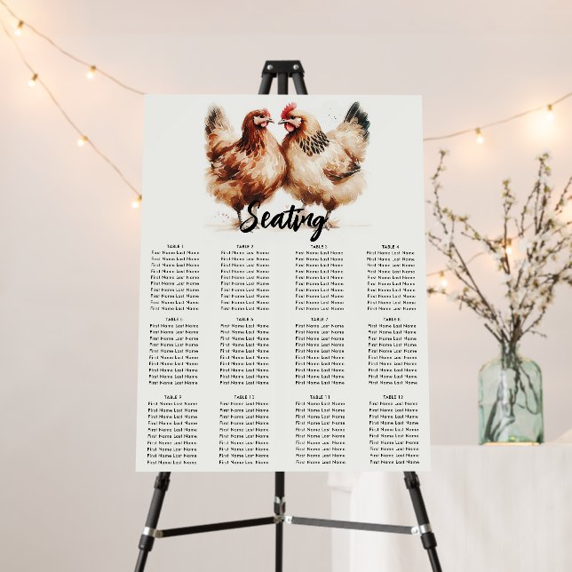 Brown Chickens Watercolor Country Wedding Seating  Foam Board (In Situ (Stand))