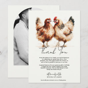 Brown Chickens Watercolor Wedding Thank You Invitation