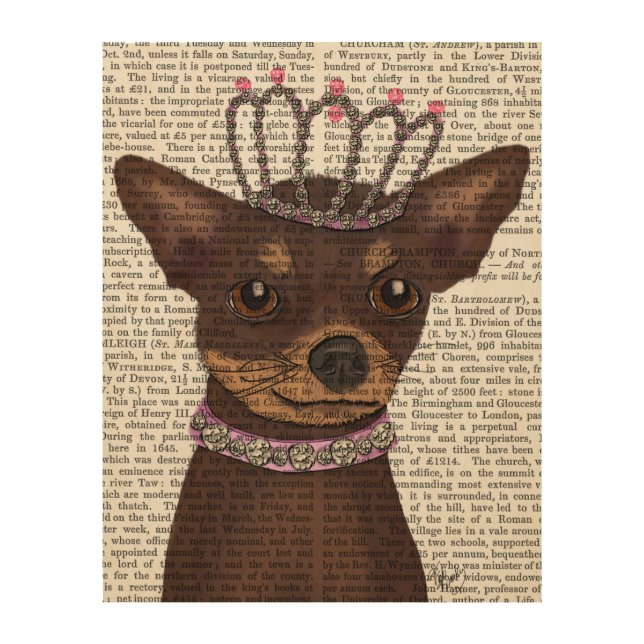 Brown Chihuahua And Tiara Wood Wall Decor (Front)