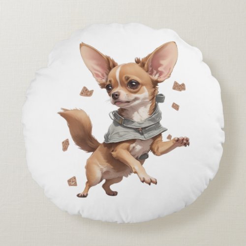 Brown chihuahua looking adorable playing Magic Round Pillow