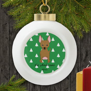 Brown Chihuahua White Christmas Trees Holiday Ceramic Ball Christmas Ornament by FavoriteDogBreeds at Zazzle