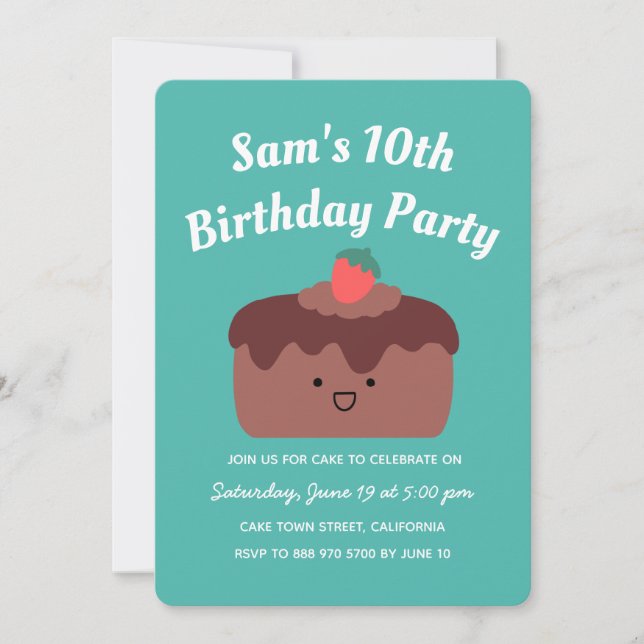 Brown Chocolate Cake Birthday Party Invitation (Front)
