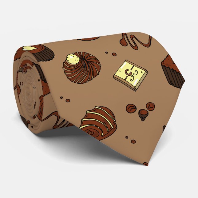 Brown Chocolate Candies Patisserie Chef Neck Tie (Rolled)