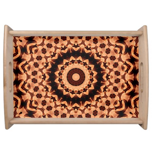 Brown Chocolate Hearts Mandala Kaleidoscope Serving Tray