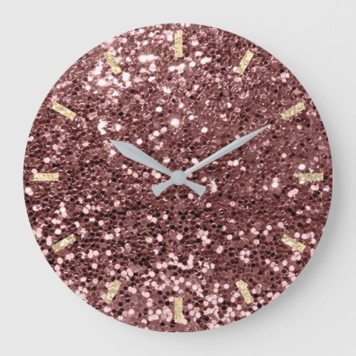 Brown Chocolate Sparkly Glitter Faux Sepia Gold Large Clock