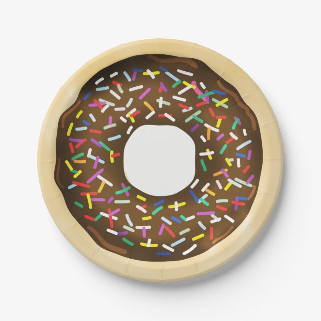 Brown Chocolate Sprinkle Donuts Birthday Party Paper Plates (Front)