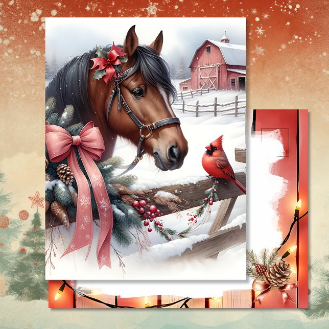 Brown Christmas Horse and Cardinal Personalized Postcard (Creator Uploaded)