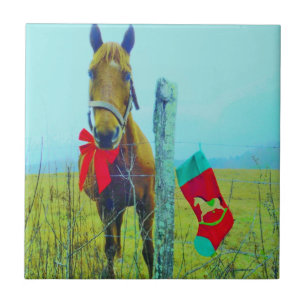 Brown Christmas Horse Ceramic Tile